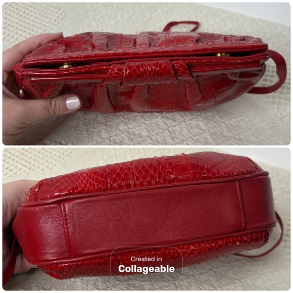 80s 90s Vintage Aspects Red Snakeskin Leather Crossbody Bag - Picture 4 of 11